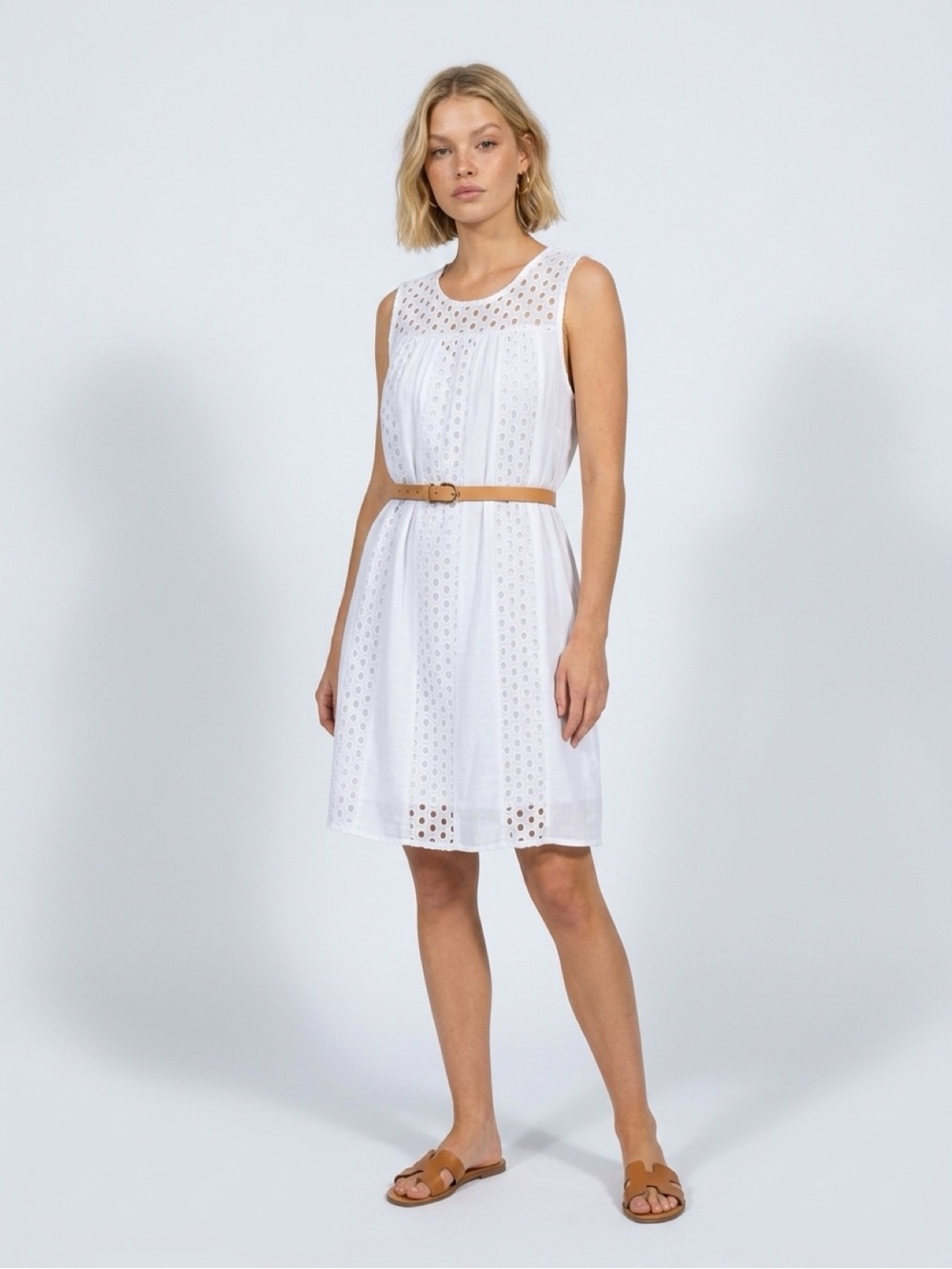 Elegant White Sleeveless Midi Dress